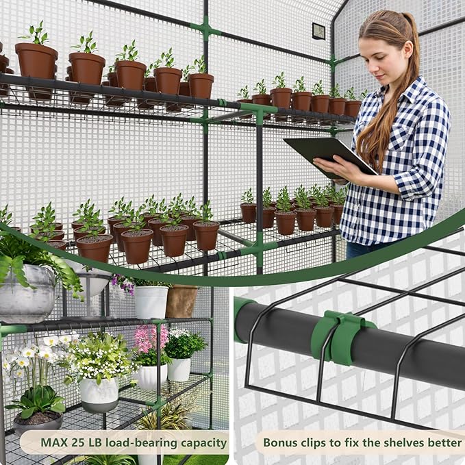 Greenhouse for Outdoors, Small Greenhouse, Walk-in Greenhouses with 3 Tiers 8 Shelves, PE Cover, Heavy Duty Plant Greenhouses for Garden and Backyard