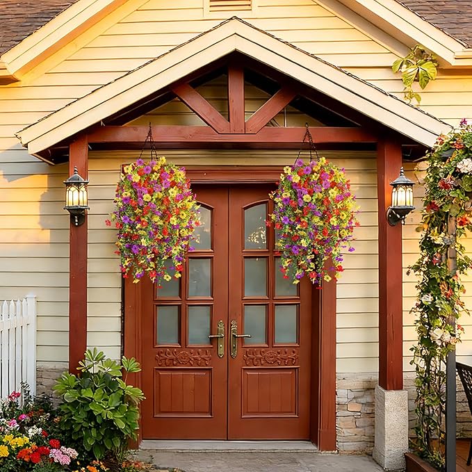 Artificial Flowers for Outdoors Spring Decor, 6 Bundles UV Resistant Realistic Faux Silk Hanging Flowers, Fake Plants for Planter Indoor Outside Garden Porch Patio Balcony Yard Farmhouse（Mix）
