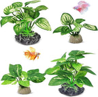 GOZILLA Silk Fish Tank Plants,Reptile Artificial Plant,Reptile Plants for Terrarium,Aquarium Decorations Accessories Set,Resin Pedestal Silk Aquarium Plant for Fish Tank.(4PCS/A-Set)
