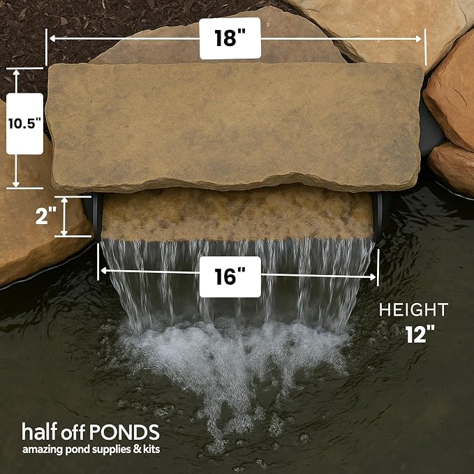 HALF OFF PONDS Filtering Waterfall Spillway Kit | 16-inch lip, Rock lid, 2200 GPH Aqua Pulse pump, 12.5 ft tubing, Backyard water gardens