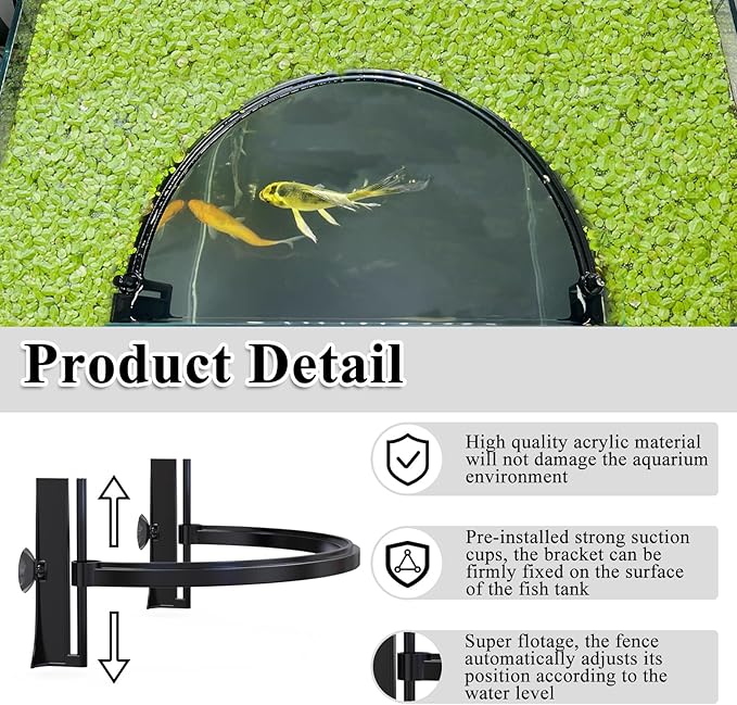 Pryitier Aquarium Floating Plant Barrier, Floating Plant Corral Self Adjusts to Water Level Fish Tank Fence Keeps the Floaters Away from the Filter