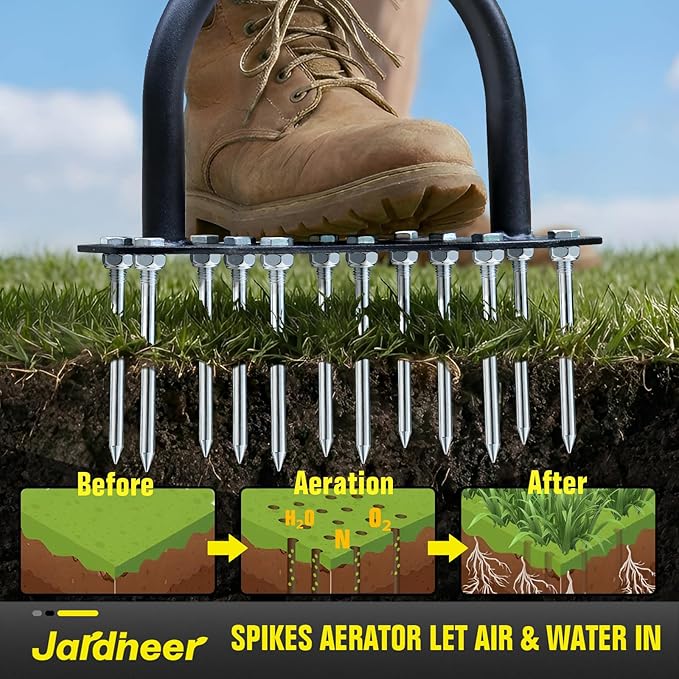 Jardineer Lawn Aerator Spike Tool, 36" Manual Yard Aeration Tool with 12 Thickened Steel Spikes, Pre-Assembled Grass Aerator for Soil Loosening & Yard Aeration in Lawn, Yard and Garden