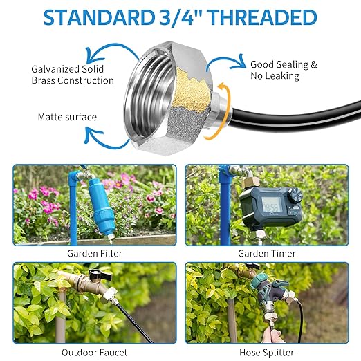 HOMENOTE Misting Cooling System, 42FT(13M) Pre-Assembled Kit with 15 Brass Nozzles & 3/4" Brass Adapter, Cooling Mister for Patio, Backyard, Pets, Garden & Greenhouse