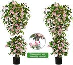 Artificial Bougainvillea Tree -5FT Faux Bougainvillea Tree with Realistic Flowers, Tall Fake Flower Tree for Indoor or Outdoor Decor, Silk Floral Plant for Living Room, Porch, Garden (Pink/White)