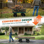Sekey 600lbs Steel Mesh Garden Cart for Patio & Backyard, Utility Wagon with Removable Sides (Convertible Flatbed), 10" Rubber Tiress, Green