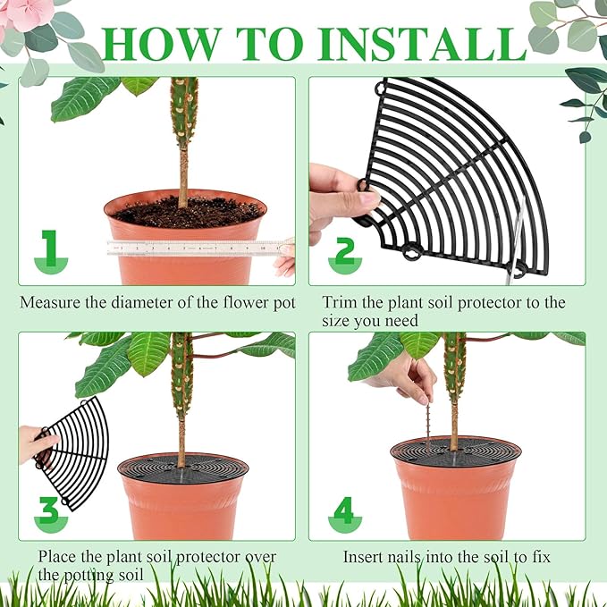 Sawysine 3 Pcs Plant Pot Cover Plant Protector from Animal Flower Pot Grid with Center Cutout Flower Cover Soil Protectors(Black,11.8 in)