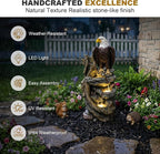 Bald Eagle Outdoor Fountain, 40.5" H Large Cascading Waterfall Garden Fountain with 3000K Warm LED Lights, Realistic Tree Trunk & Rock Water Feature for Garden, Patio, Porch, Yard and Home Art Decor
