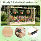 BECOMFORT Raised Garden Bed with Trellis & Hanging Roof, 45" Tall Fir Wood Planter Box with Drainage Holes, Outdoor Elevated Garden Planter for Climbing Vines, Perfect for Patio, Lawn & Backyard