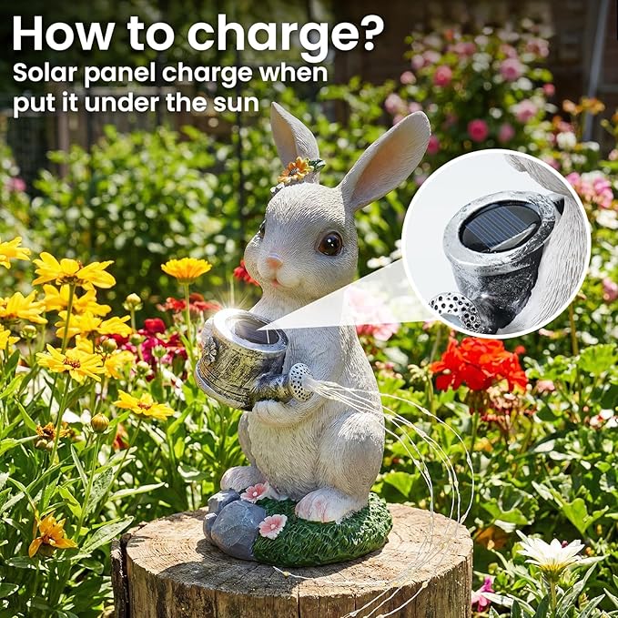 Solar Rabbit Garden Statues Outdoor Decor, Resin Rabbit Figurine Decorations with Solar Light, Whimsical Bunny Sculpture for Garden Patio, Balcony, Yard, Lawn Ornament