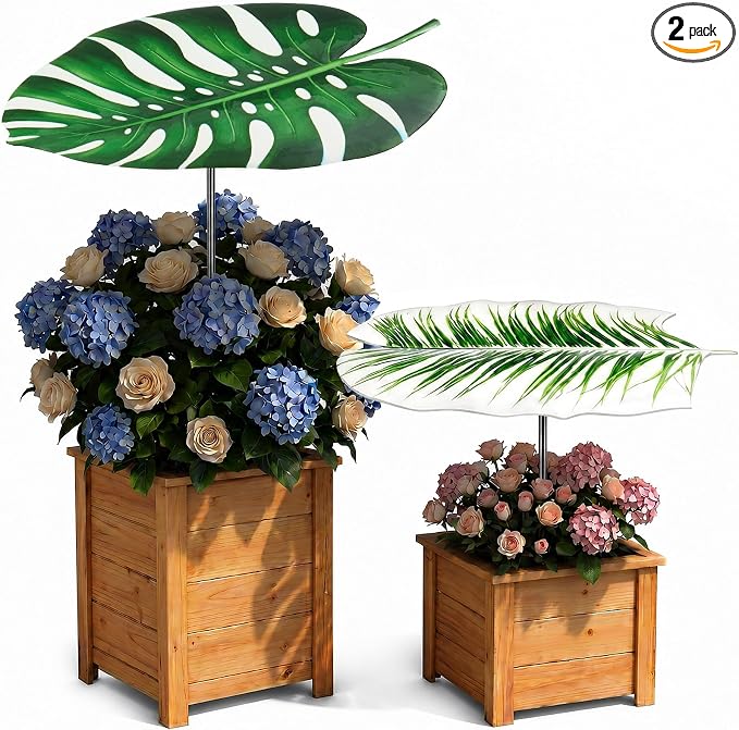 Mixweer 2 Pcs Leaf Shape Metal Plant Umbrellas for Outdoor Small Plant 12 in Metal Shade Disk Outdoor Garden Umbrella for Potted Live Decor