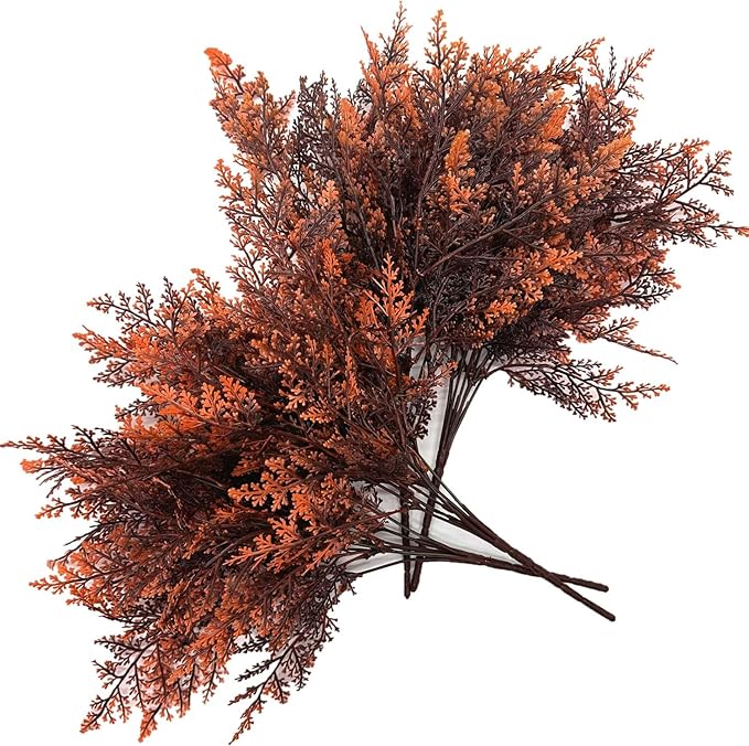 Artificial Ferns Plants, Fake Plastic Plant Faux Fern Leaves Shrubs Stems Realistic Boston Grass Decor for Outdoor Indoor Home Garden Party Office Wedding Christmas Decoration DIY Foliage Red 4 Pack