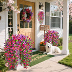 Artificial Hanging Flowers for Outdoors Spring Summer Decoration, 8PCS UV Resistant Silk Fake Hanging Plants for Patio Porch Front Yard Window Garden Indoor Decor(Purple&Hot Pink,8PCS)