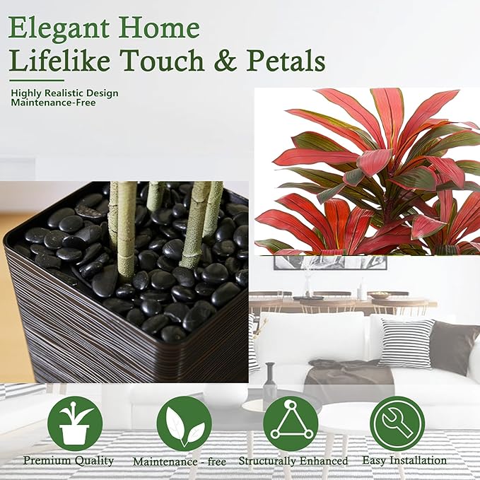 Artificial Dracaena Tree：6FT Faux Silk Tropical Yucca Floor Trees Realistic Fake Green Plant with Natural Wood Trunk & Lifelike Leaves for Home Office Decor Indoor & Outdoor (6FT,1-Pack,White)