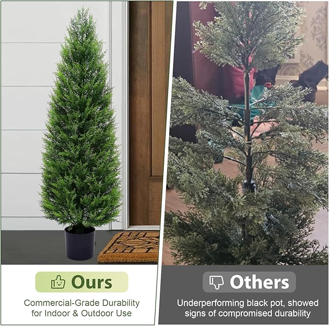 2Pack 5ft Outdoor Artificial Cedar Topiary Trees, All-Weather Faux Pine for Home Porch Entryway Decor