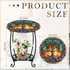 Outdoor Side Table Round Small Mosaic Patio Accent Indoor End Plant Coffee Tea Table for Yard Patio Porch Garden Living Room, Bedroom(Tree of Life Style,16 Inch)