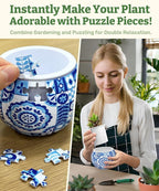 PieceRelax 3D Puzzle Planter 80 Pieces - Flower Pot - Danish Folklore Style, for Mom, Home Decor Flower Pots for Indoor Cactus, Succulents Pots [K1117]