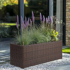 SUNNYPARK Brown Rectangular Planter Box All-Weather PE Rattan Large Modern Planters with Removable Liner Indoor Outdoor Decorative Flower Pot for Patio, Balcony, Garden