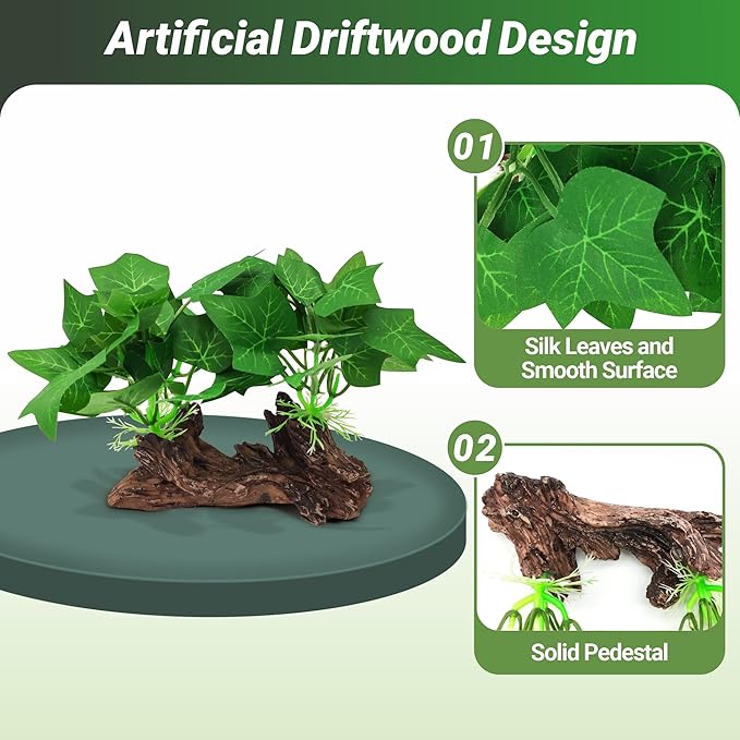 GOZILLA Silk Fish Tank Plants,Reptile Artificial Plant,Reptile Plants for Terrarium,Aquarium Decorations Accessories Set,Resin Driftwood Artificial Silk Aquarium Plant for Fish Tank.(5PCS/C-Set)