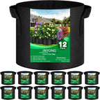 JNYONG NYONG 12-Pack 25 Gallon Thickened Non-Woven Grow Bags, Aeration Fabric Pots with Handles（Black）