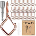 80 Pcs Outdoor Hooks for String Lights,Screw Hooks for Hanging Plants,Ceiling Hooks with Safety Buckle,Square Hanger for Wind Chimes,Bird Feeder,Lanterns,Christmas Decorations Rose Gold