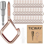 80 Pcs Outdoor Hooks for String Lights,Screw Hooks for Hanging Plants,Ceiling Hooks with Safety Buckle,Square Hanger for Wind Chimes,Bird Feeder,Lanterns,Christmas Decorations Rose Gold