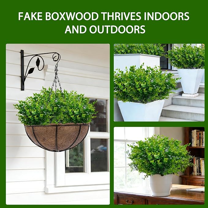 TURNMEON 20 Bundles Artificial Greenery Plants Outdoor Spring Summer Decor, UV Resistant Fake Plants Boxwood Shrubs Grass,Faux Eucalyptus Flowers for Farmhouse Gardens Home Patio Indoor Outdoor(Green)