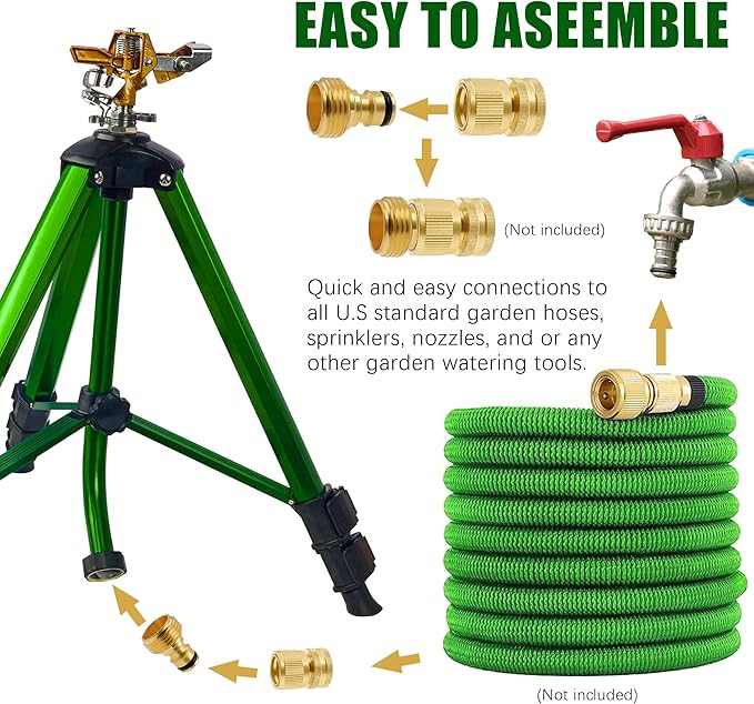 LIULO TOOL Impact Sprinkler on Tripod Base, Tripod Sprinklers with Head, 360 Degree Large Area Irrigation with Extension Legs Flip Locks, Heavy Duty 3/4" Connector for Lawn Yard Garden