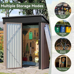 Aoxun 5’ x 2.9’ Shed Outdoor Storage Shed with Lockable Doors & Slooping Roof Metal Garden Tool Shed for Backyard, Patio, Poolside (Brown)