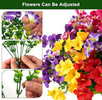 Artificial Flowers for Outdoors Fake Plants Outside Decoration, 12 Bundles Silk Petunia with Eucalyptus UV Resistant Realistic Faux Flowers for Outdoor Planters Garden Balcony (4 Color)