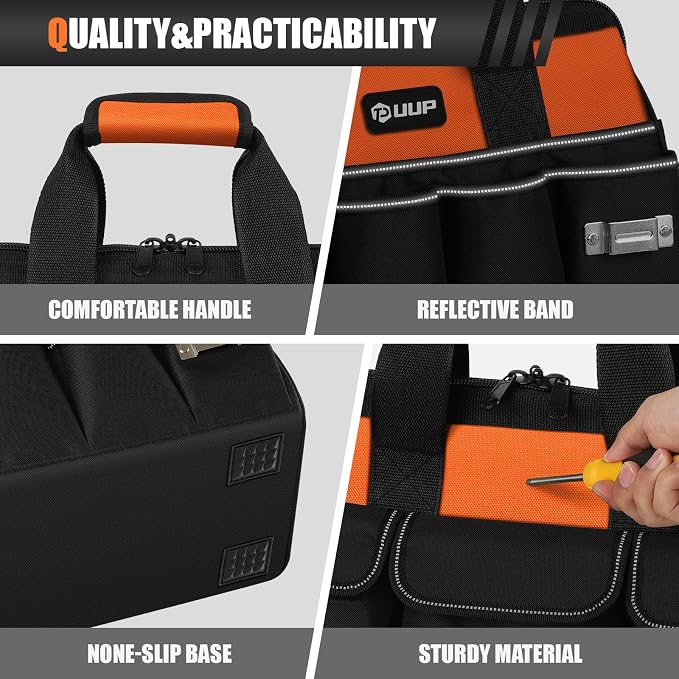 UUP Heavy Duty Tool Bag 15-Inch, 16-Pocket Portable Soft Tool Box Organizer Storage, Handle Tactical Carry Tote Empty Toolbox with Large Zipper, Father Day Dad Men Gift for Mechanic Engineer, Orange