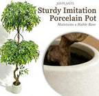 7FT Artificial Ficus Tree with White Planter, Lush Faux Ficus Tree with Adjustable Branches, Realistic Indoor Trees Artificial for Home Living Room Office Porch Garden Decor