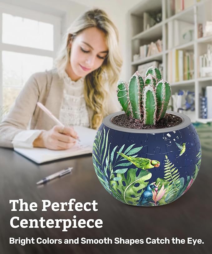 PieceRelax 3D Puzzle Planter 80 Pieces - Flower Pot - Bird of Paradise, for Mom, Home Decor Flower Pots for Indoor Cactus, Succulents Pots [K1106]