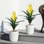 Ivydale Fake Flowers Plants for Outdoors, 2 Pcs 16.93" Bromeliad Artificial Flowers Uv Resistant Realistic Faux Flowers for Outdoor Planters Outside Porch Patio Yard Garden Indoor Decoration(Yellow)