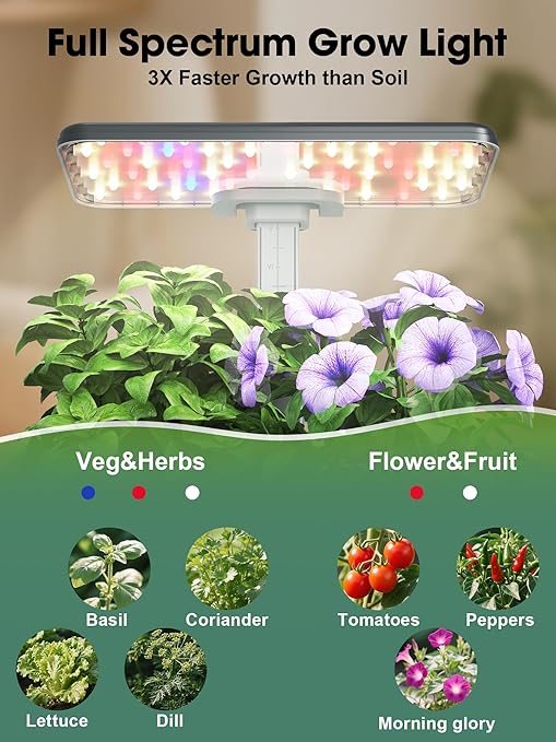 Hydroponics Growing System Kit, 8 Pods Smart Indoor Herb Garden with WiFi App Control, Seeds Pod Kit,LED Grow Light,Stainless Steel Herbs Planter for Lettuce,Basil,Gardening Gifts