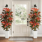 Artificial Red Dracaena Tree - 6FT Tall Fake Plants with White Tall Planter - Artificial Plants Indoor Floor Plant in Pot - Large Tropical Fake Yucca Potted Tree for Home Office Living Room Decor