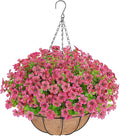 Artificial Flowers Hanging Plants in Basket,Artificial Hanging Flowers for Spring Outdoor Indoor Decor,UV Resistant hanging Baskets with Fake Flowers for Summer Patio Garden Porch Deck Home Decor