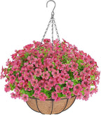 Artificial Flowers Hanging Plants in Basket,Artificial Hanging Flowers for Spring Outdoor Indoor Decor,UV Resistant hanging Baskets with Fake Flowers for Summer Patio Garden Porch Deck Home Decor