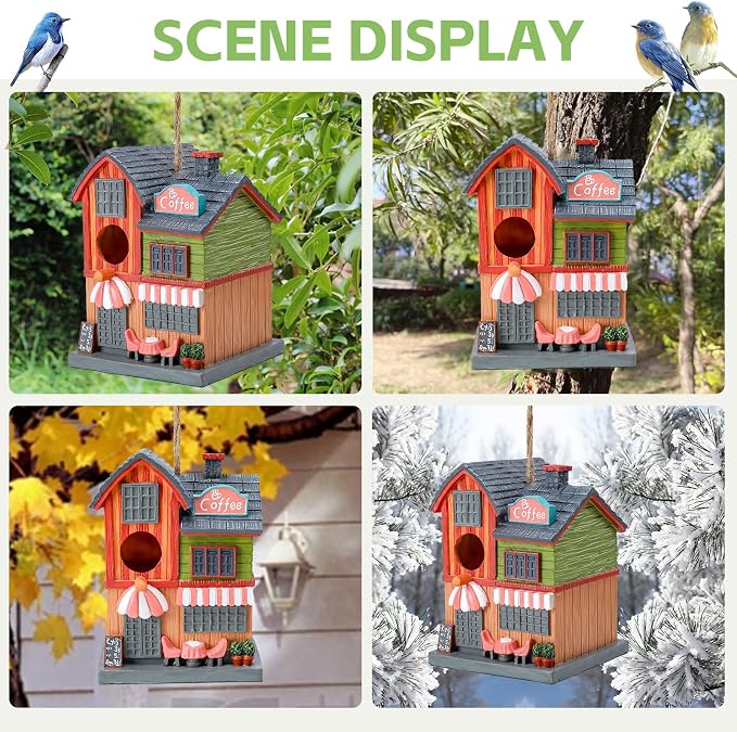 Yinns Bird House for Outside, Birdhouses for Outdoors Nesting, Decorative Coffee Store House Bird Houses for Yard Garden Decor, Water Proof