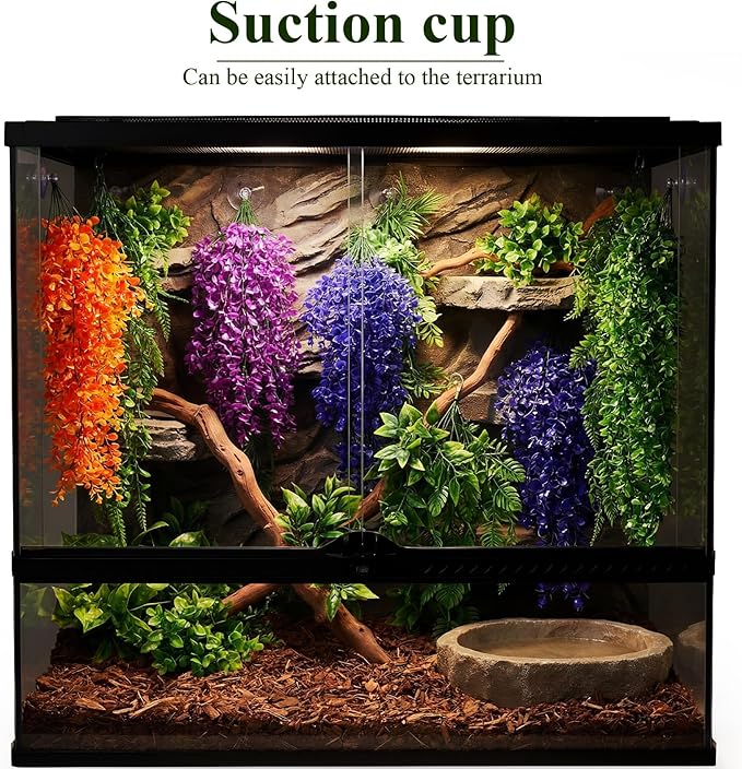 Suncalla Reptile Plants Terrarium Hanging Plants Vines Boston Climbing Terrarium Plant with Suction Cup for Bearded Dragons Lizards Crested Gecko Snake Crab Tank(Multicolor Series,4 Colors)