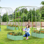 3 in 1 Galvanized Raised Garden Bed with 87" H Arch Trellis for Climbing Plants, Outdoor Gardening Planter Box with Climbing Net for Flower Vegetables Fruits Herbs, Green