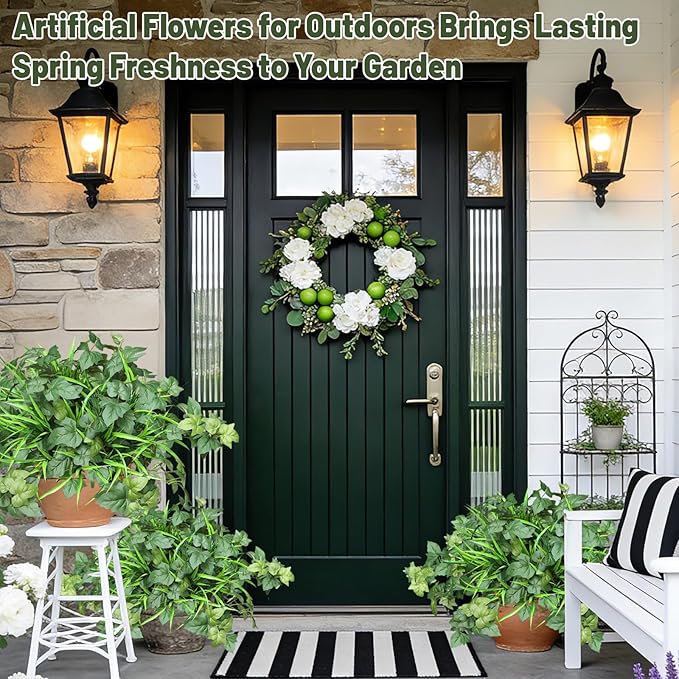 6PCS Outdoor Faux Plants, UV Resistant Artificial Grass for Outdoor Planters, Fake Greenery Plants for Garden Balcony Yard Porch Decor (Green)