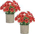 FAVOWREATH 2 Pack Small Fake Plants Potted Artificial Plants Artificial Flowers Potted Faux Flower Daisy with Eucalyptus Leaves for Home Decor Office Room Farmhouse Indoor Table Bathroom Decor（Red）