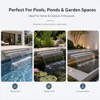 Stainless Steel Pool Fountain Waterfall Sheer Descent, 23.6 Inches Spillway for Swimming Pool, Outdoor Garden Pond, Patio & Backyard Water Feature Decoration(23.6")