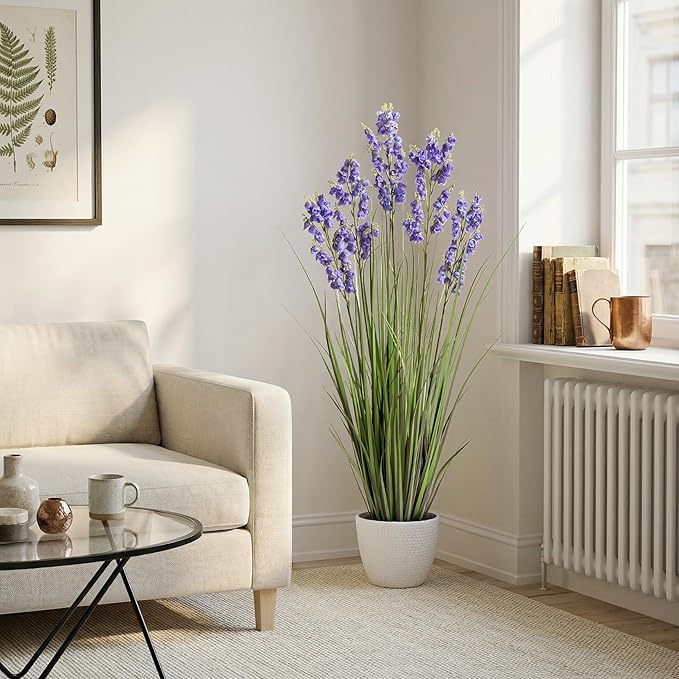 Ttranewsoo Green Onions Home Decor Fake Plants Lily of The Valley Snake Plant Home DéCor Accents Artificial Grass Room Decor Artificial Plants Indoor Artificial Grass 47“ 1 Pack（Purple）