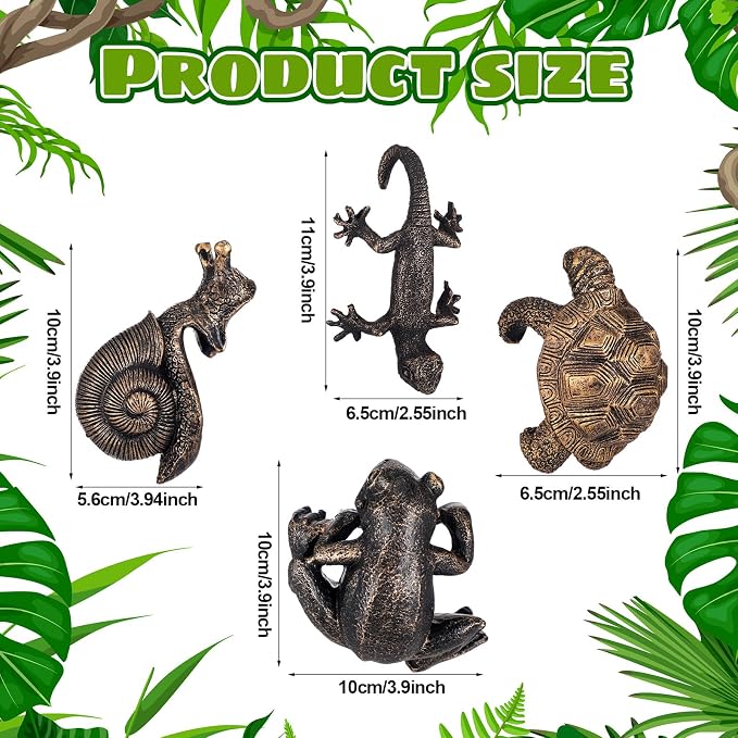 Weysat 4 Pcs Vintage Resin Frog Tortoise Snail Gecko Planter Pot Hugger Figurine Flower Pot Animal Climbing Statue Vase Miniature Fairy Garden Terrarium Decor Patio Lawn Yard Outdoor Fence Hanger