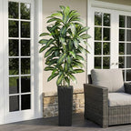 Artificial Dracaena Tree：7FT Faux Silk Tropical Yucca Floor Trees Realistic Fake Green Plant with Natural Wood Trunk & Lifelike Leaves for Home Office Decor Indoor & Outdoor (7FT,1-Pack,Black)