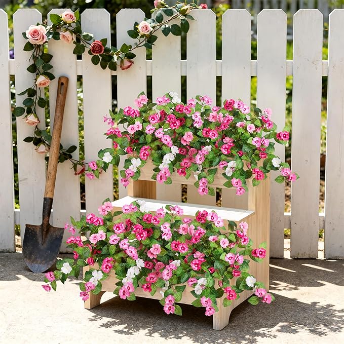 INXUGAO Artificial Fake Flowers for Outdoors Spring Decoration 2 Bundles Faux Flowers Plants for Outdoor Planters UV Resistant Silk Realistic Flowers for Outside Home Garden Front Porch Patio Décor