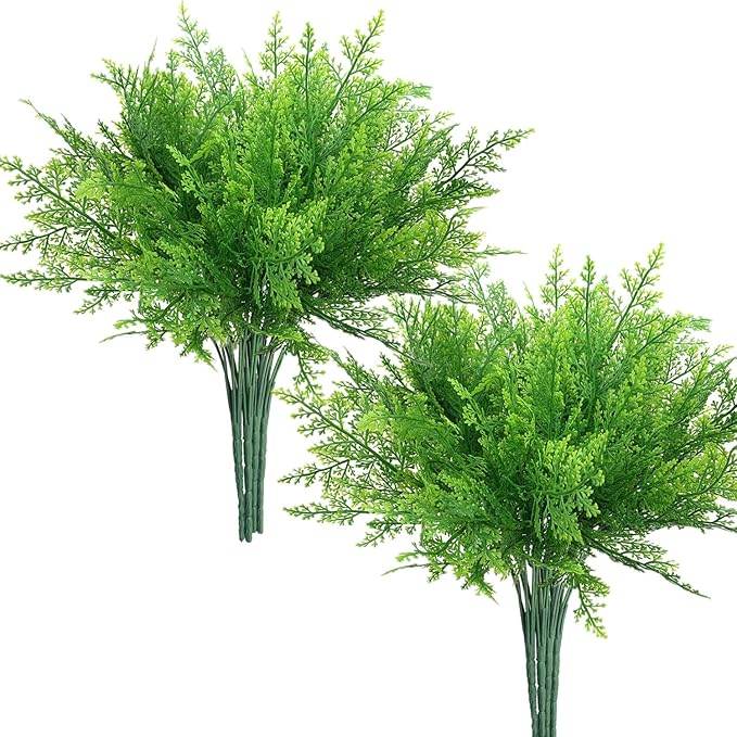 PASYOU Artificial Ferns Plants for Decoration, Fake Plastic Plant Greenery Grass Faux Fern Leaves Shrubs Stems for Outdoor Indoor Home Garden Party Office Wedding Christmas DIY Decor - 8 Pack