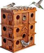 MIXUMON Wooden Bird Houses for Outside – 14 Rooms Large Bird House, Carbonized Pine Rustic Finish, 1.57" Entrance Holes, Cleaning Doors, Outdoor Birdhouse Nesting Box (Rustic, 14 Rooms)