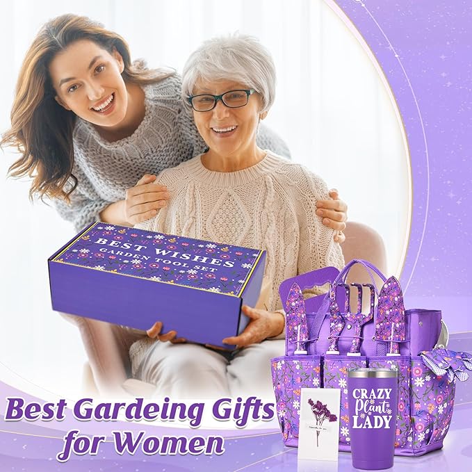 Gardening Gifts for Women, Gardening Tools for Women, 14 PCS Garden Tools Set Kit with Garden Tool Bag, Plant Lover Christmas Mothers Day Birthday Gifts for Mom Grandma Aunt, Purple